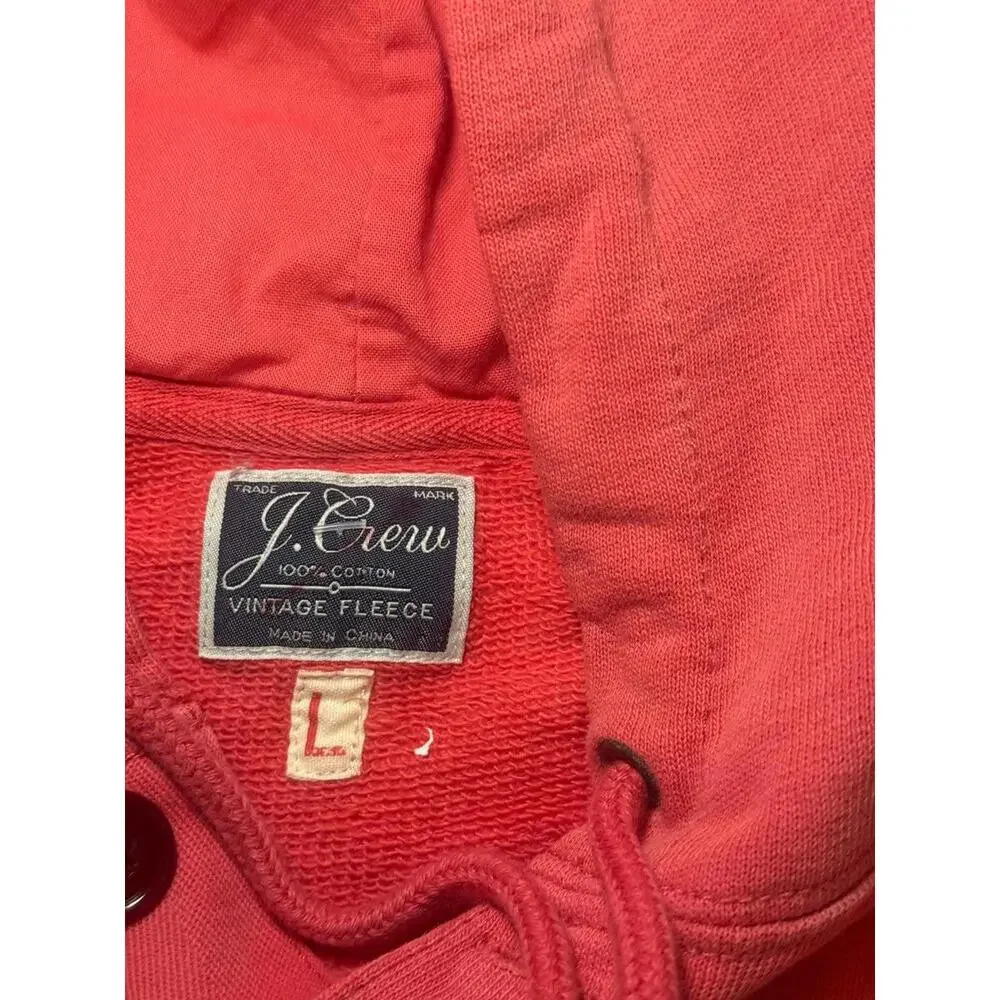J Crew Vintage‎ Fleece Red Hoodie Mens Large. Button Up Placket 100% Cotton